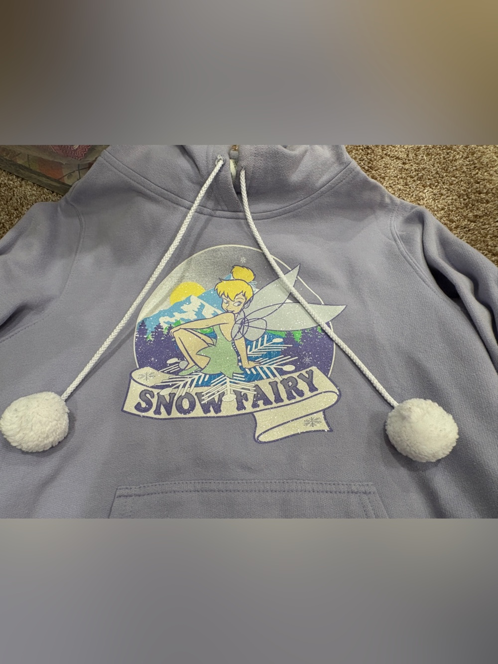 Snow Fairy Graphic Hoodie with Pom Drawstrings - Lavender - juniors Medium